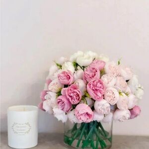 Multi-Color Small Bulb Finest Peonies Medium Arrangement In Glass Vase